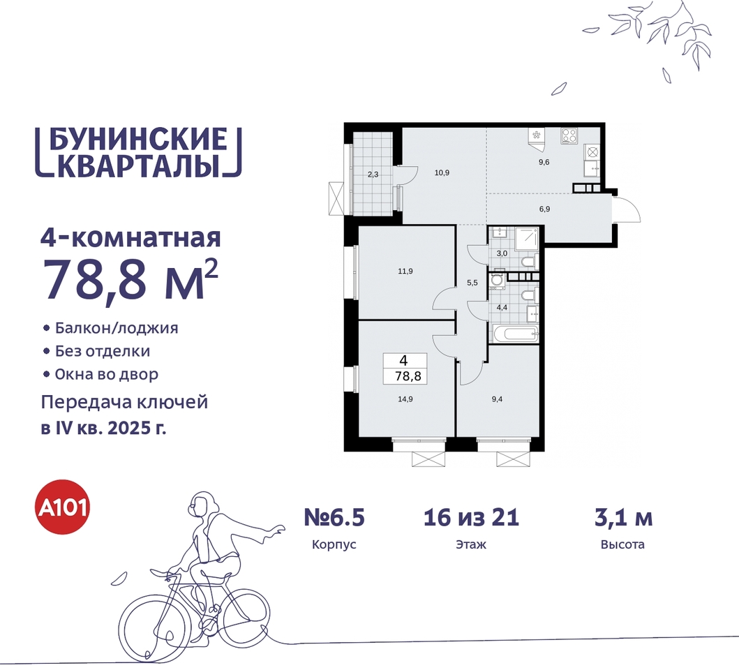 квартира г Москва п Сосенское ЖК Бунинские Кварталы метро Улица Горчакова метро Коммунарка пр-кт Куприна 2 Сосенское, Ольховая, Бунинская аллея фото 1