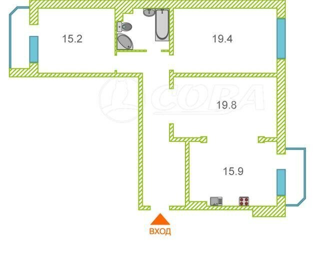 квартира г Тюмень ул Николая Семенова 27к/3 фото 3