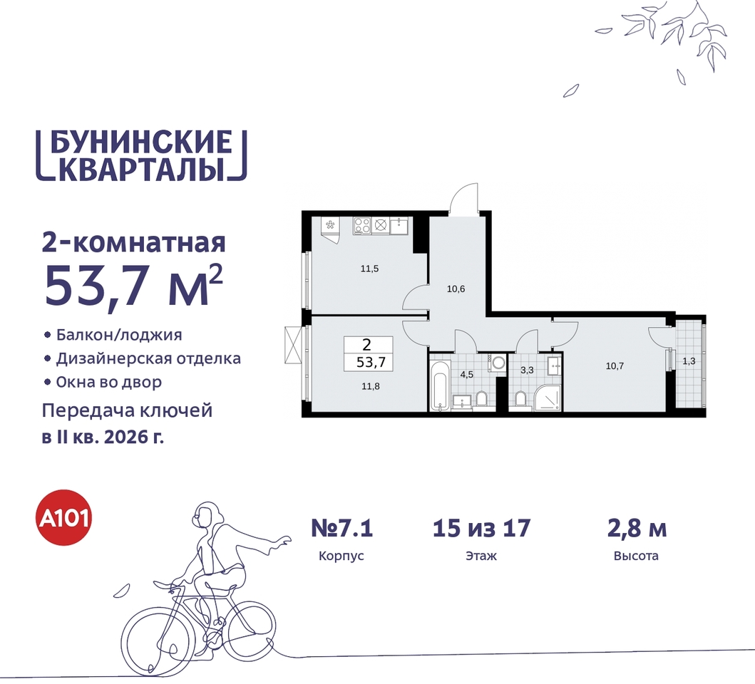 квартира г Москва п Сосенское ЖК Бунинские Кварталы метро Улица Горчакова метро Коммунарка пр-кт Куприна 2 Сосенское, Ольховая, Бунинская аллея фото 1