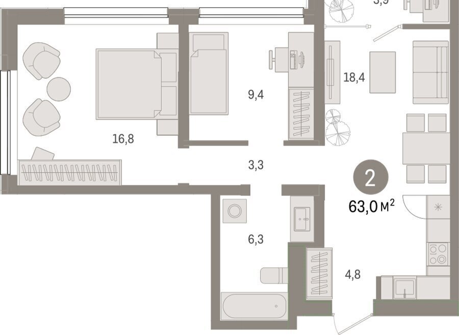 квартира г Тюмень ул Мысовская 26к/1 фото 2