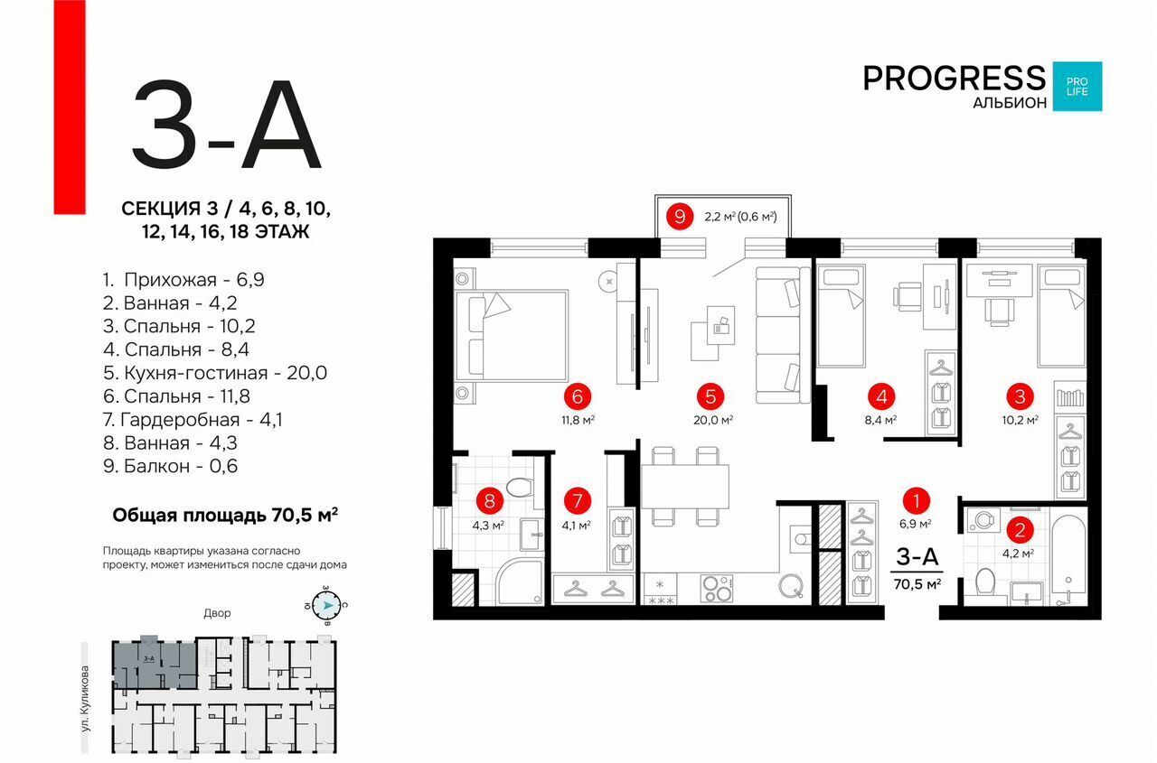 квартира г Астрахань р-н Кировский ул Куликова PROGRESS Альбион фото 4