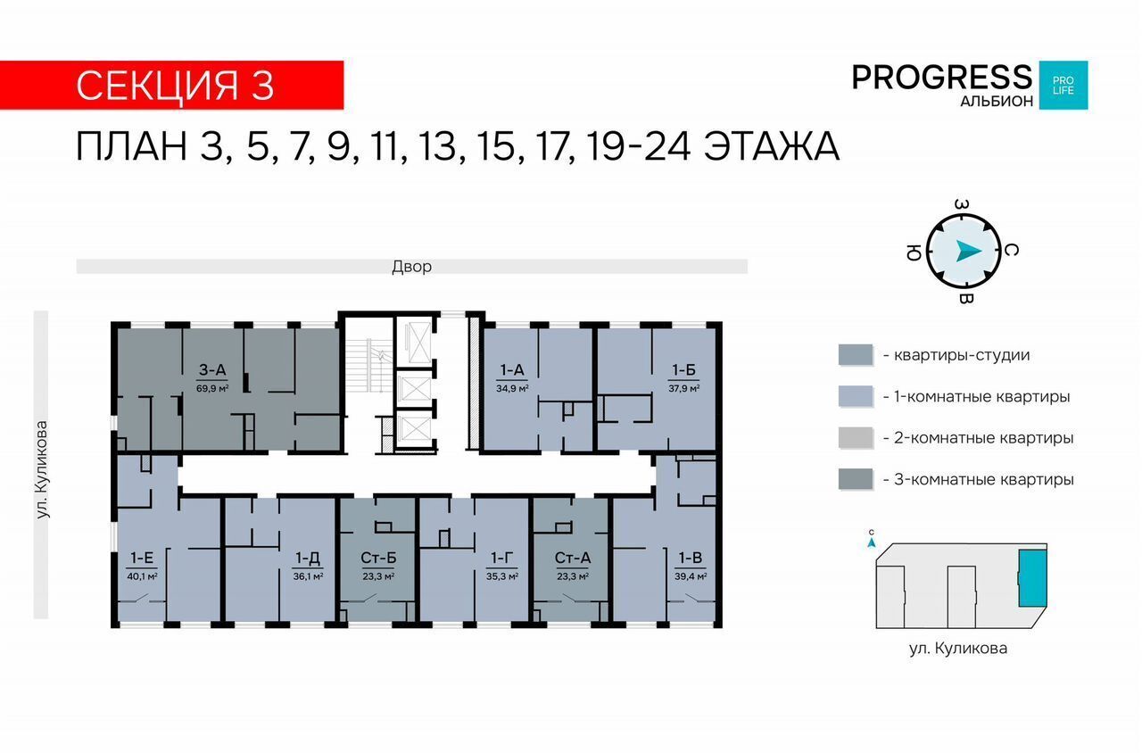 квартира г Астрахань р-н Кировский ул Куликова PROGRESS Альбион фото 5