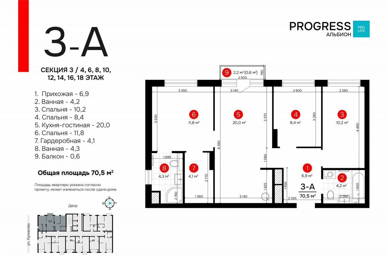 квартира г Астрахань р-н Кировский ул Куликова PROGRESS Альбион фото 21