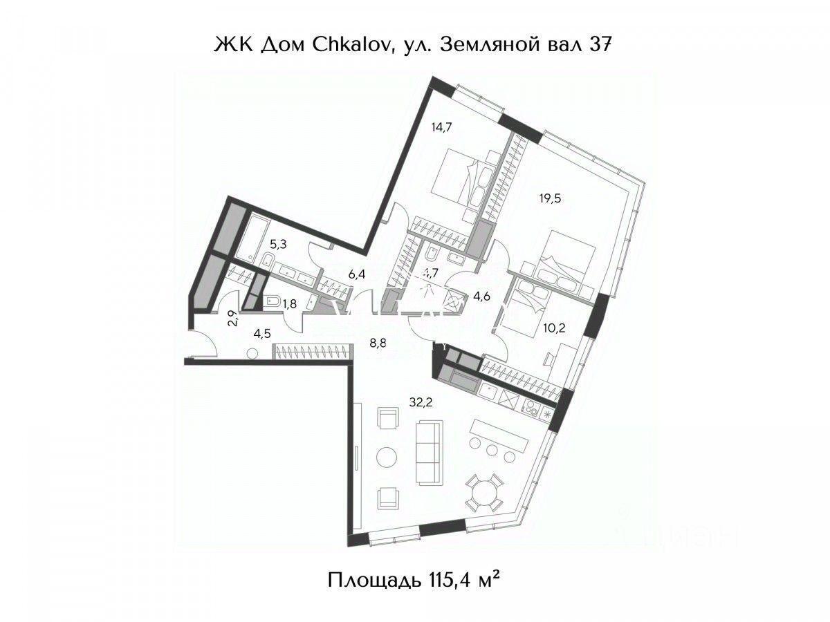 квартира г Москва ЦАО Бауманка пер Верхний Сусальный ЖК «Дом Chkalov» Московская область фото 1