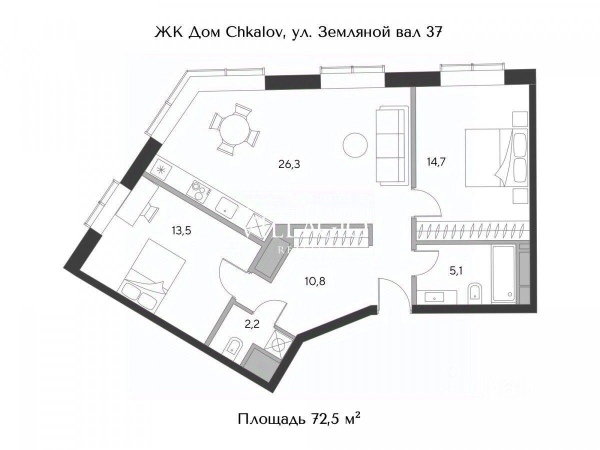 квартира г Москва ЦАО Бауманка пер Верхний Сусальный ЖК «Дом Chkalov» Московская область фото 1