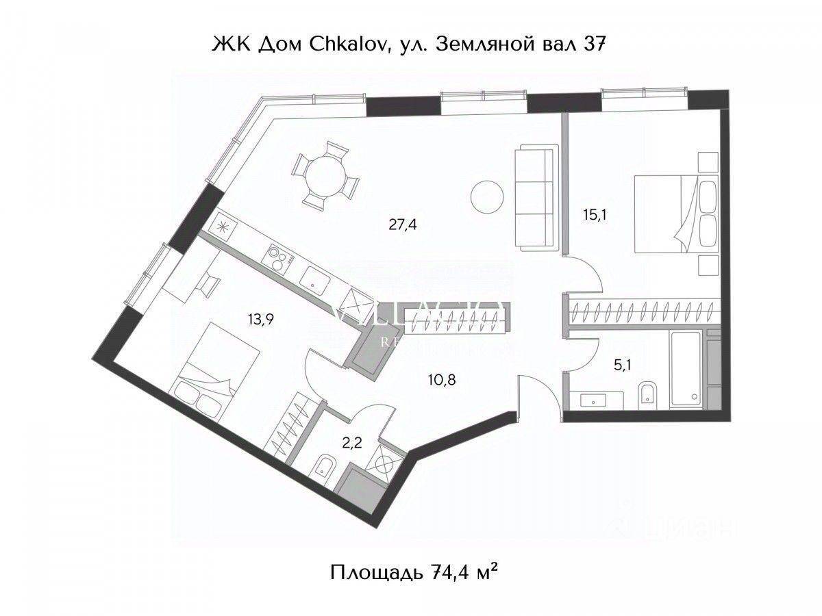 квартира г Москва ЦАО Бауманка пер Верхний Сусальный ЖК «Дом Chkalov» Московская область фото 1