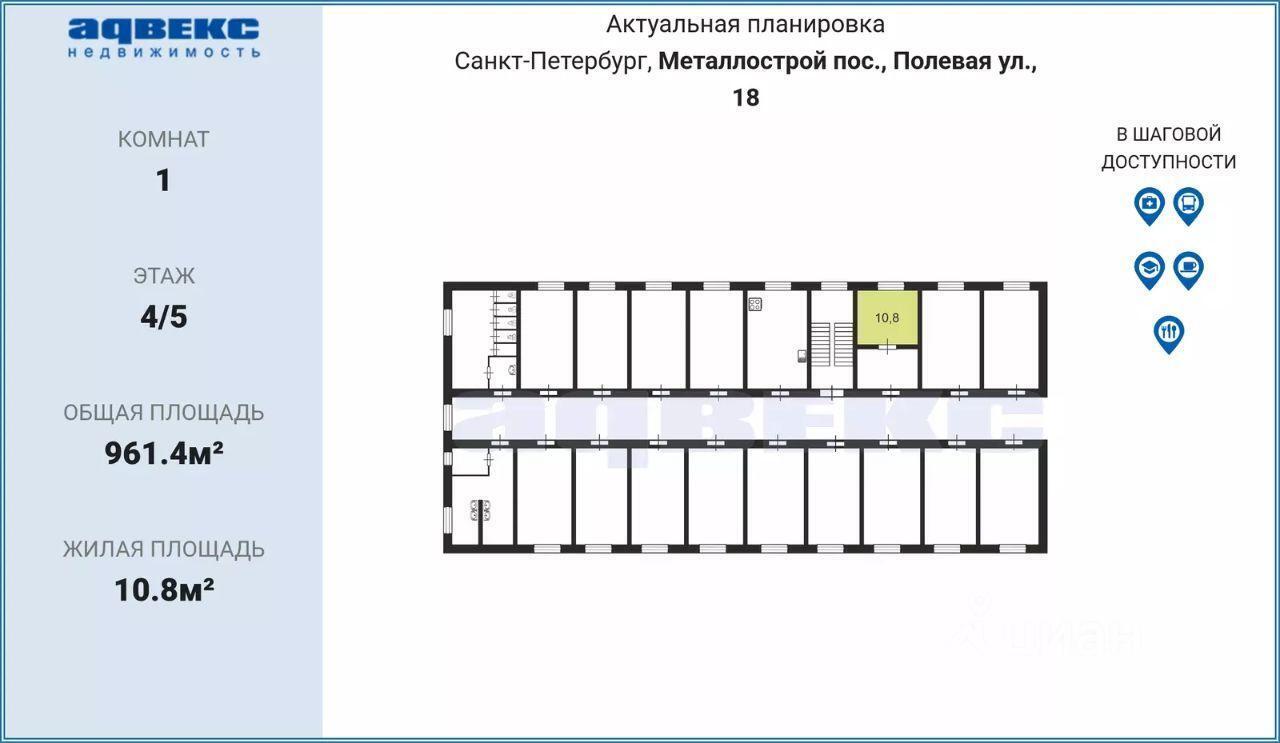 комната г Санкт-Петербург п Металлострой ул Полевая 18 р-н Колпинский Ленинградская область фото 1