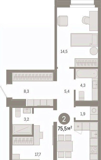 квартира г Тюмень р-н Центральный ул Мысовская 26к/2 фото 3