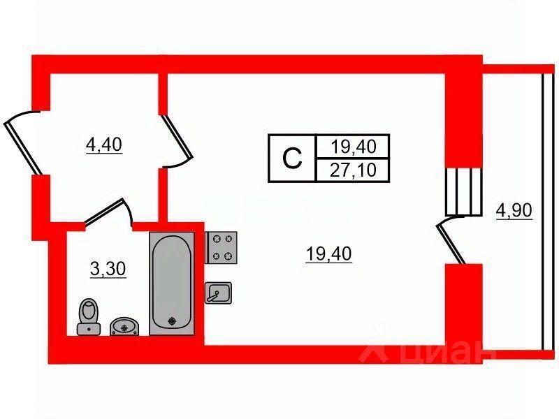 квартира г Санкт-Петербург пр-кт Королёва 57 к 1 стр 1, Ленинградская область фото 2