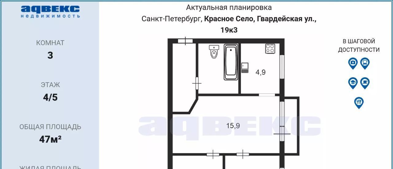 квартира г Красное Село ул Гвардейская 19к/3 метро Проспект Ветеранов фото 2