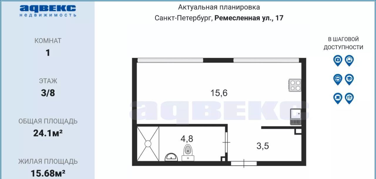 квартира г Санкт-Петербург метро Чкаловская ул Ремесленная 17з округ Петровский фото 2