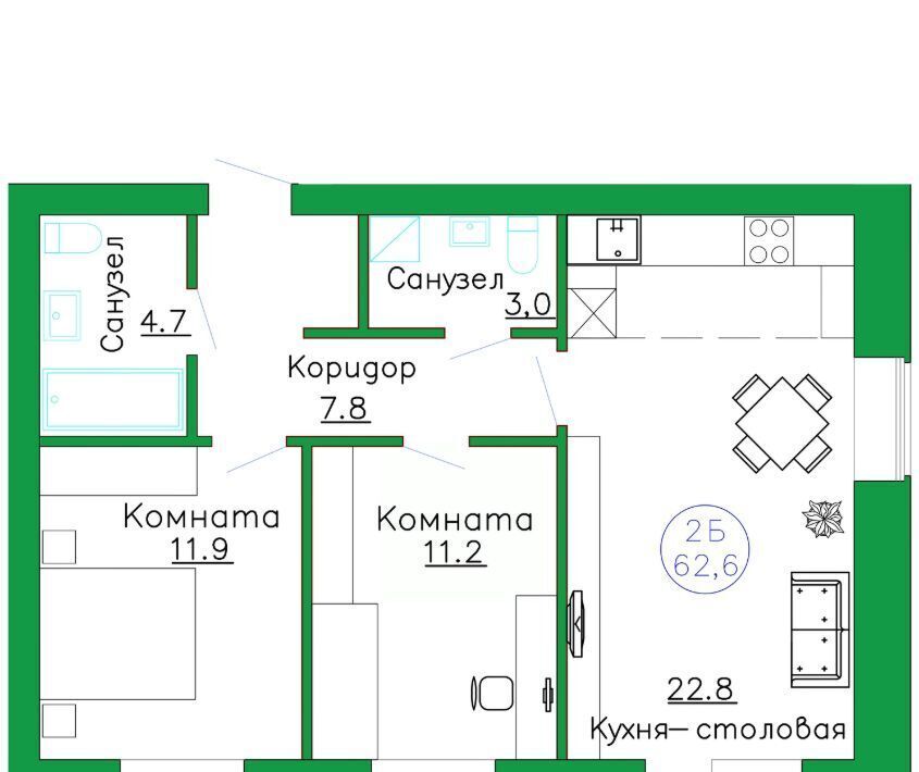 квартира р-н Тюменский п Московский ул Новая 15 ЖК «Листопад» Московское сельское поселение фото 1