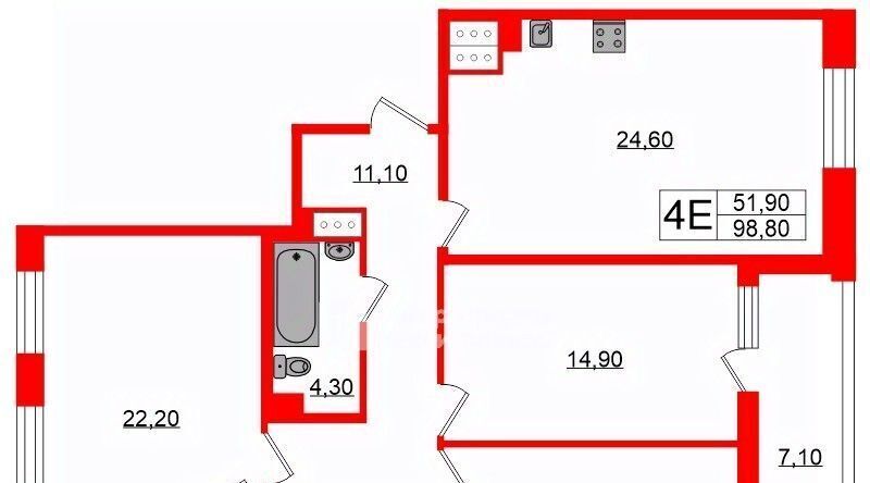 квартира г Санкт-Петербург метро Удельная пр-кт Светлановский 14к/1 округ Светлановское фото 2