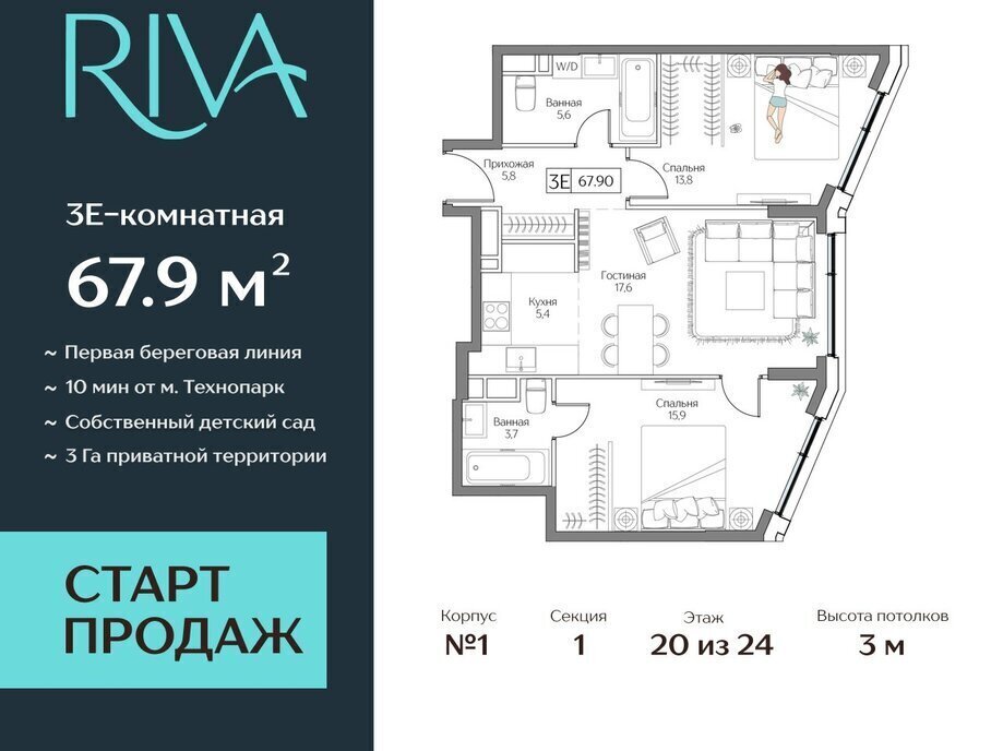 квартира г Москва метро Верхние Котлы жилой комплекс Дрим Рива фото 1