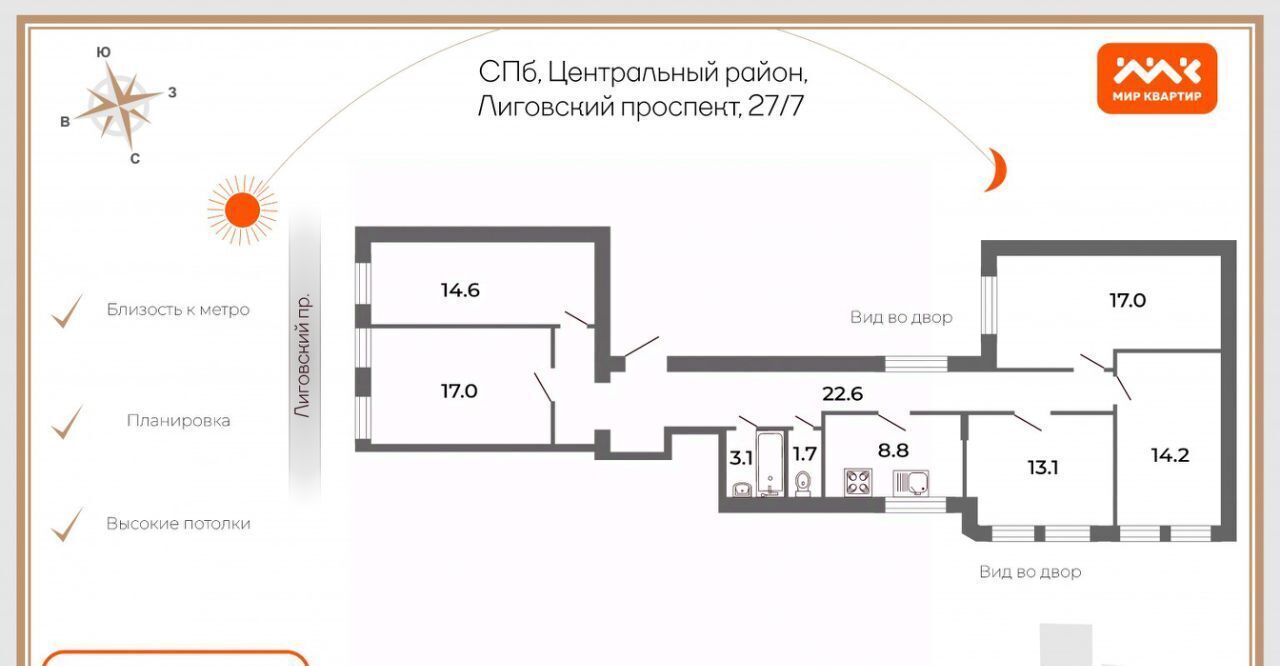 квартира г Санкт-Петербург метро Площадь Восстания пр-кт Лиговский 27/7 округ Смольнинское фото 2