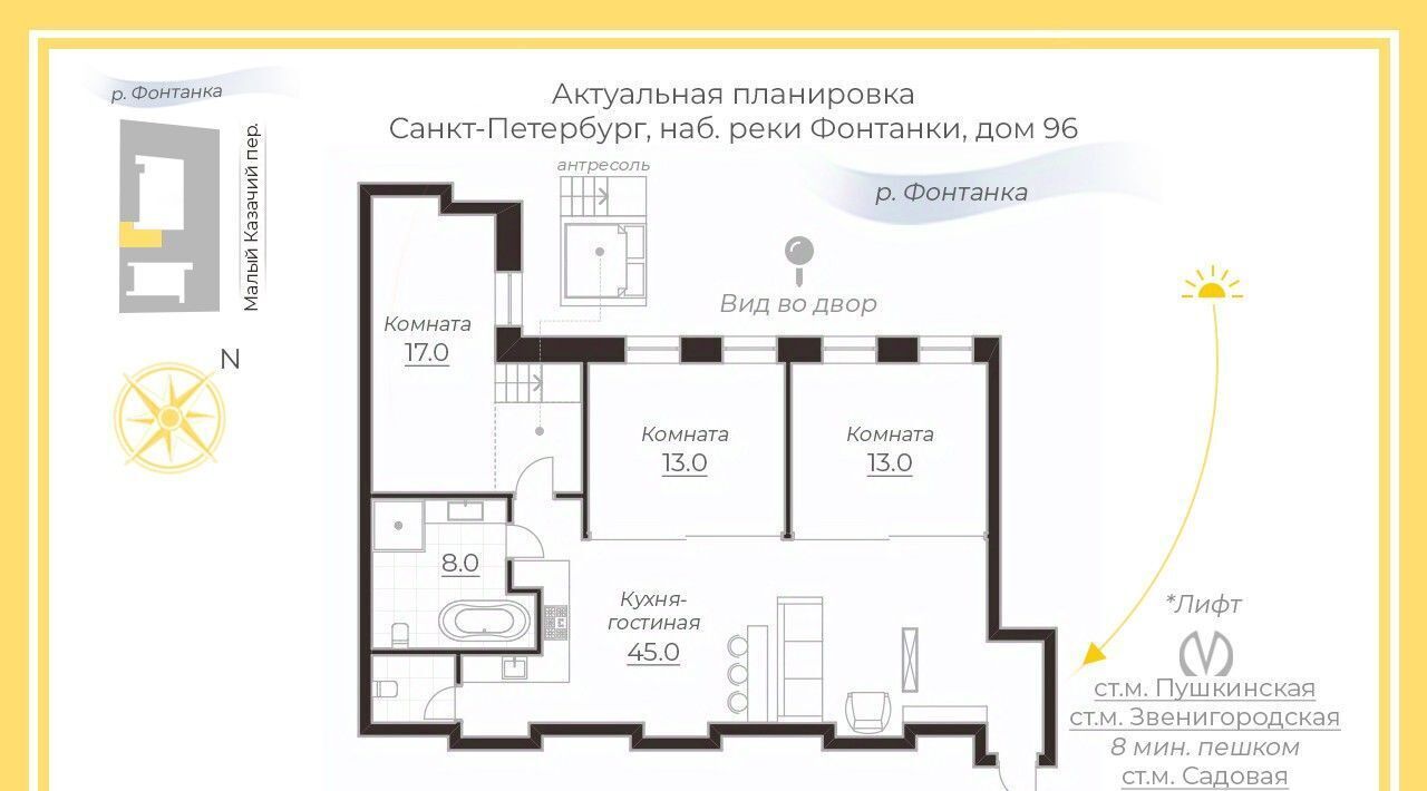 квартира г Санкт-Петербург метро Садовая наб Реки Фонтанки 96 округ Семёновский фото 2