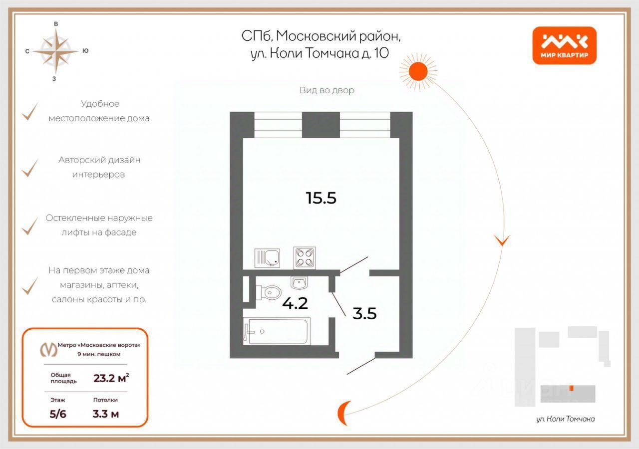 квартира г Санкт-Петербург р-н Московский ул Коли Томчака 10 Ленинградская область фото 2