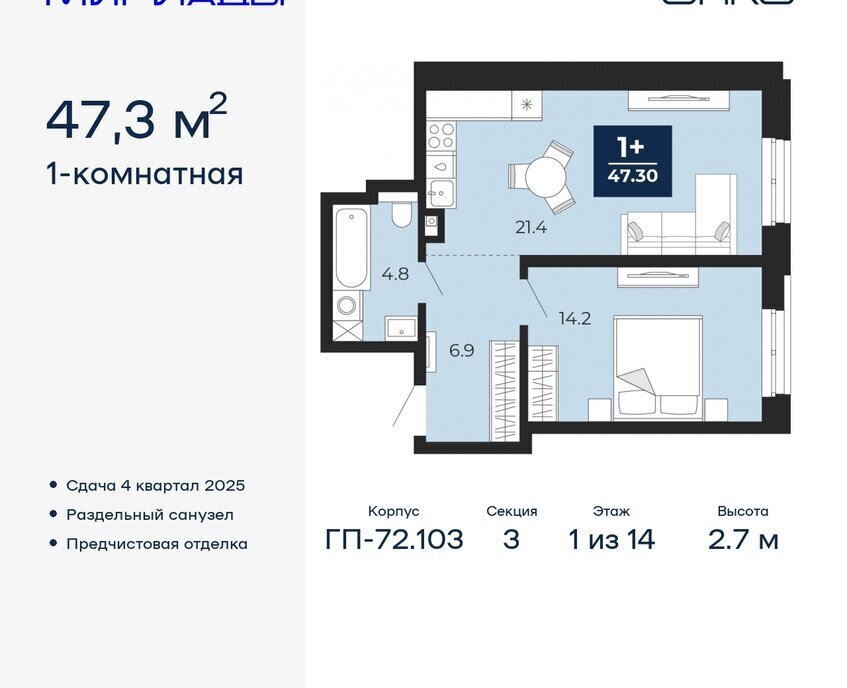 квартира г Тюмень ЖК «Мириады» Ленинский административный округ фото 1