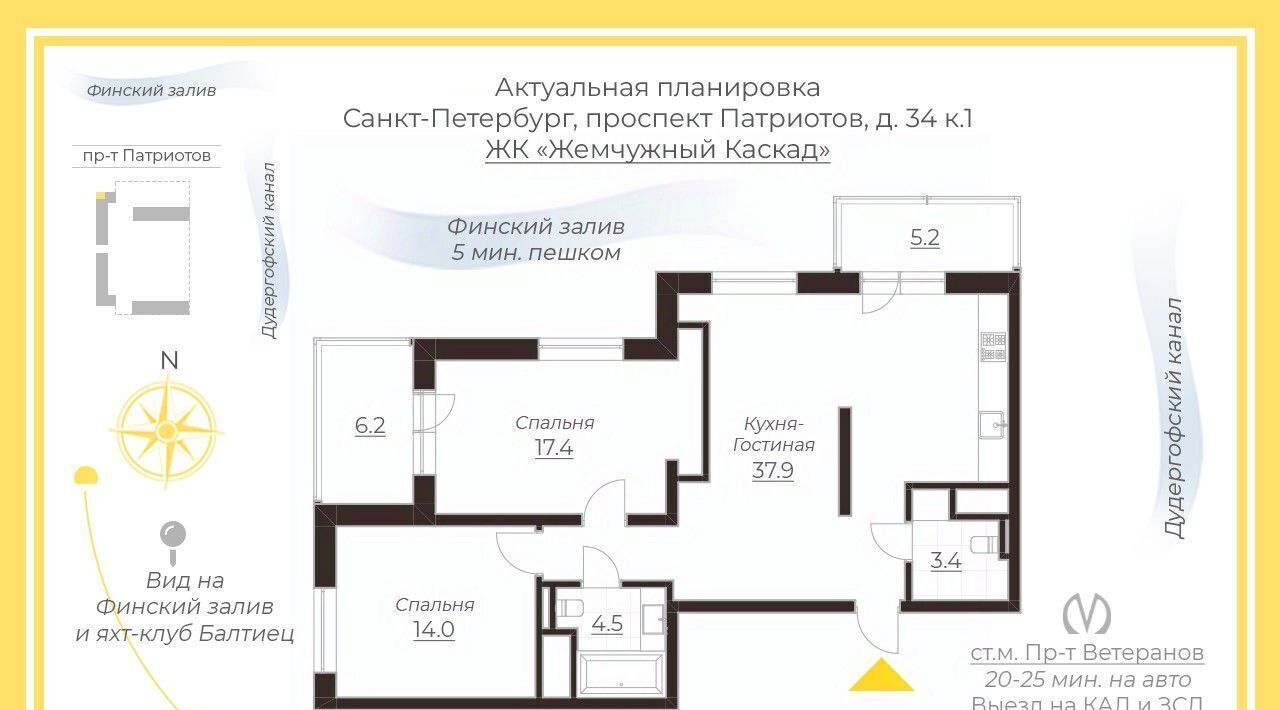 квартира г Санкт-Петербург метро Автово пр-кт Патриотов 34 фото 2