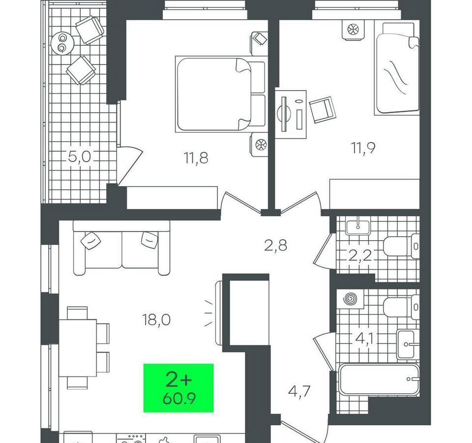 квартира г Тюмень р-н Калининский ул Василия Малкова 17 фото 1