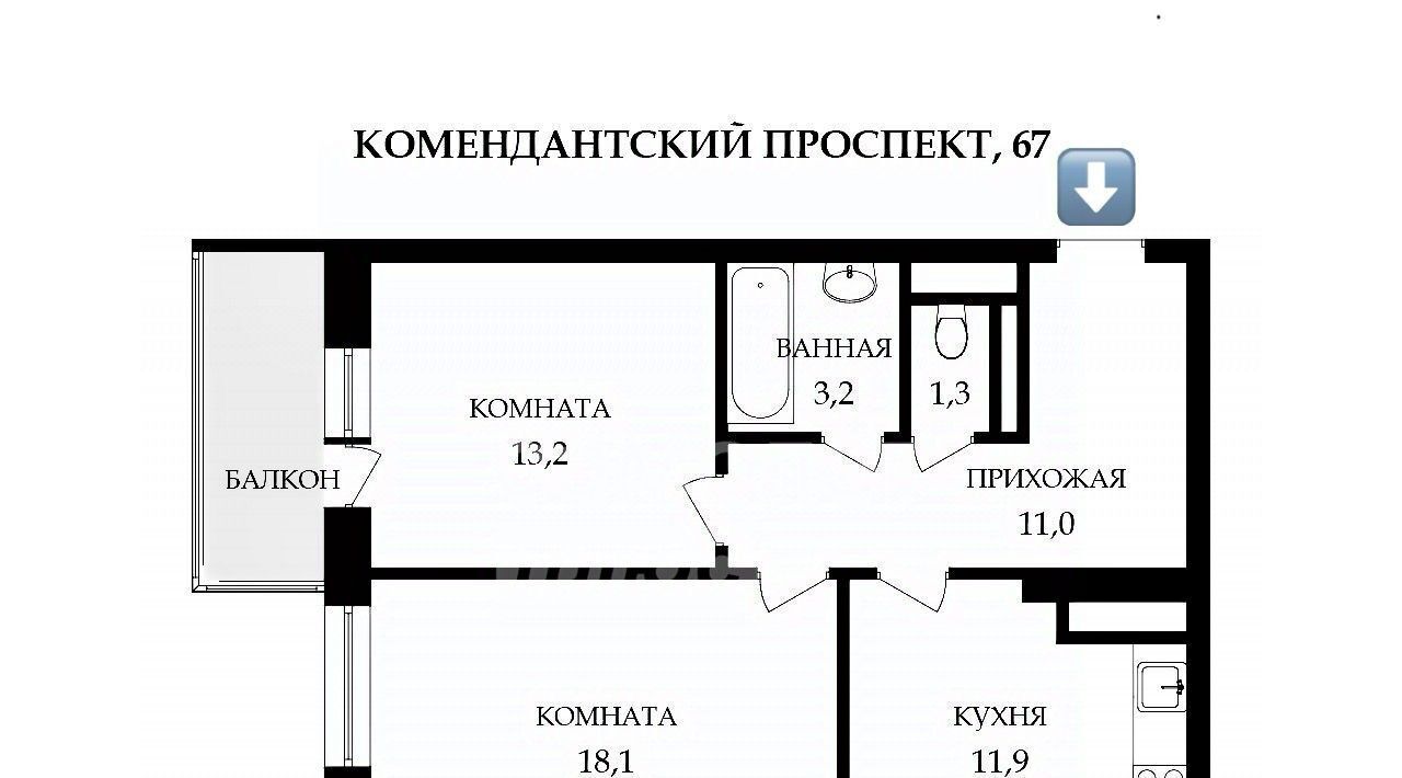 квартира г Санкт-Петербург метро Комендантский Проспект пр-кт Комендантский 67 фото 2