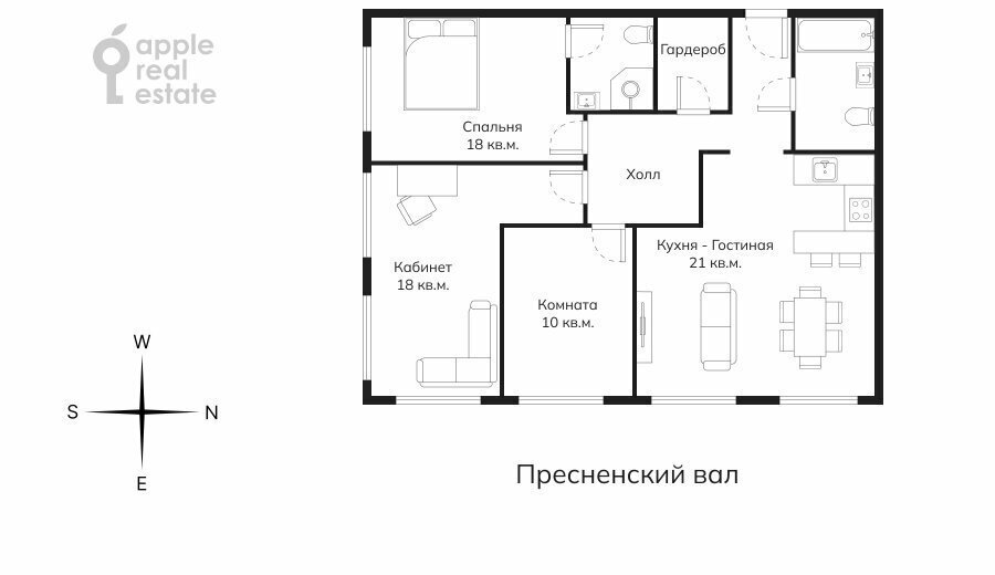 квартира г Москва метро Улица 1905 года ул Пресненский Вал 21 муниципальный округ Пресненский фото 24