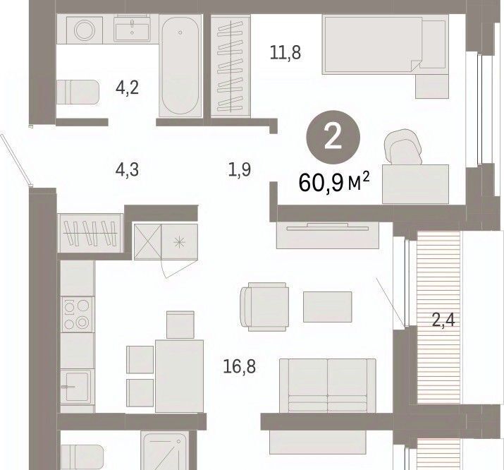 квартира г Тюмень р-н Центральный ул Мысовская 26к/2 фото 3