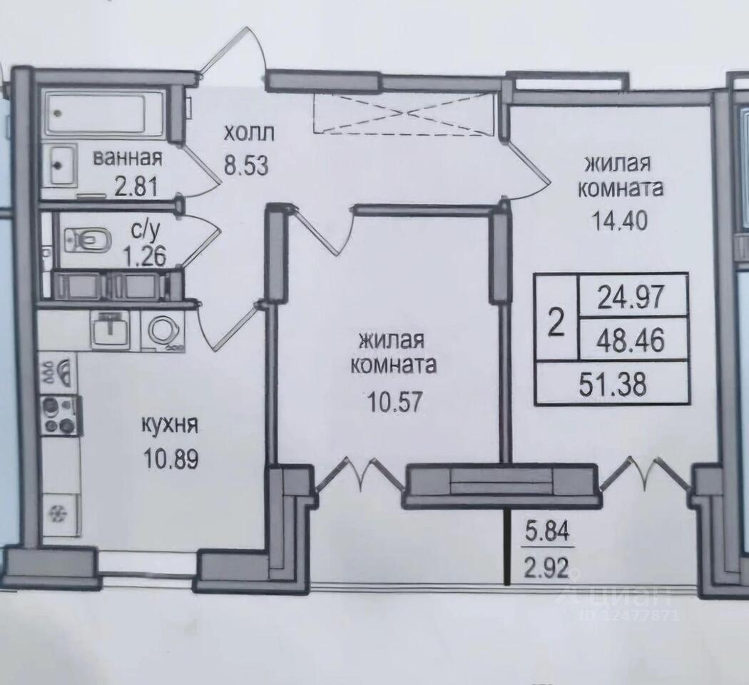 квартира г Санкт-Петербург п Парголово ул Заречная 48к/1 ЖК «Северная Долина» Ленинградская область, Выборгский район фото 2