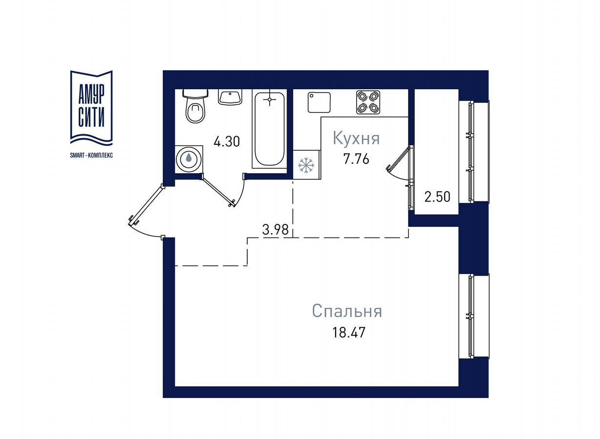 квартира г Благовещенск ЖК «Амур Сити» кв-л 605, блок-секция 2 фото 1