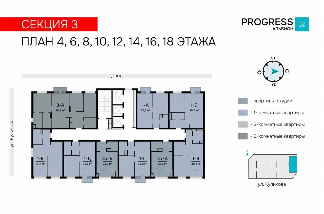 квартира г Астрахань р-н Кировский ул Куликова PROGRESS Альбион фото 4