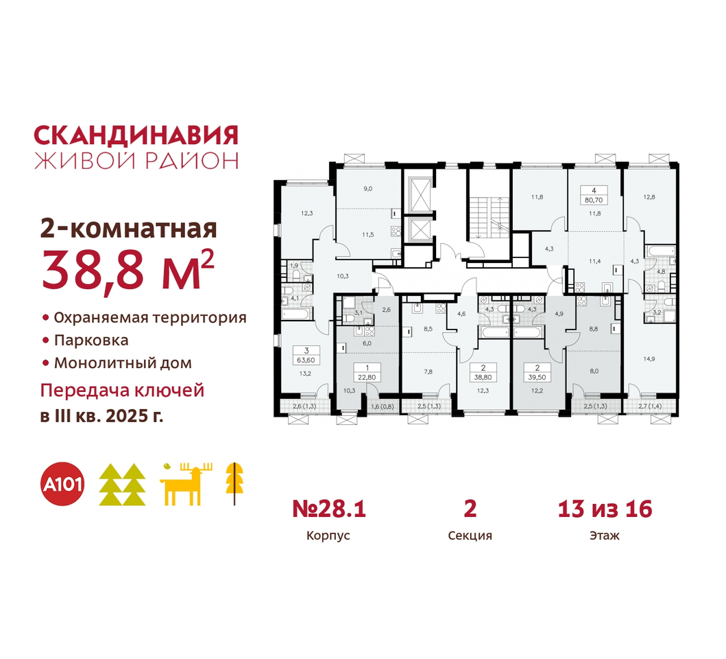 квартира г Москва п Сосенское жилой район «Скандинавия» Сосенское, жилой комплекс Скандинавия, 28. 1, Бутово фото 2