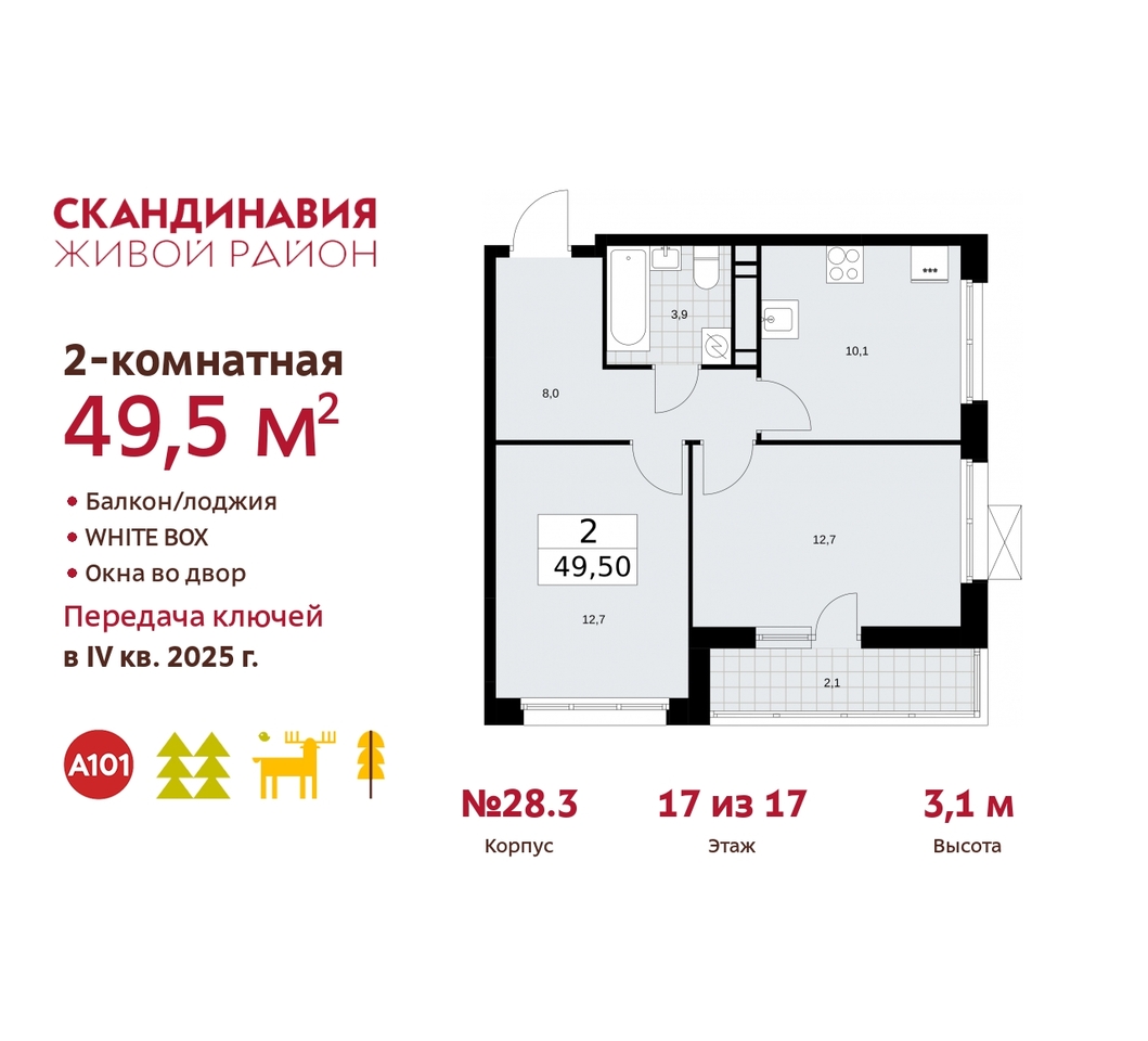 квартира г Москва п Сосенское жилой район «Скандинавия» Сосенское, жилой комплекс Скандинавия, 28. 3, Бутово фото 1