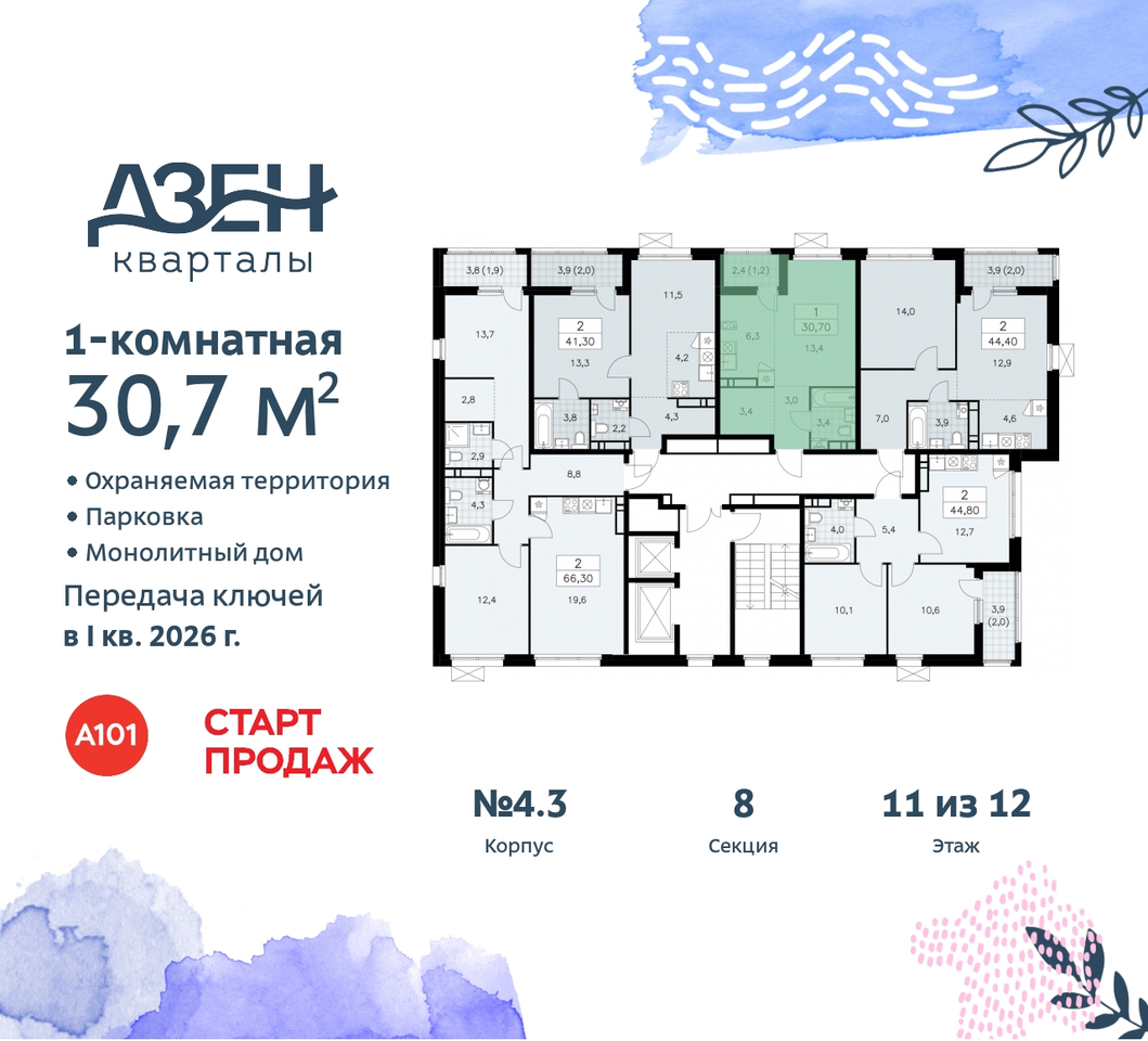 квартира г Москва п Сосенское метро Бунинская аллея метро Ольховая Сосенское, Дзен-кварталы, 2. 1, Коммунарка, Улица Горчакова, Бульвар адмирала Ушакова фото 2