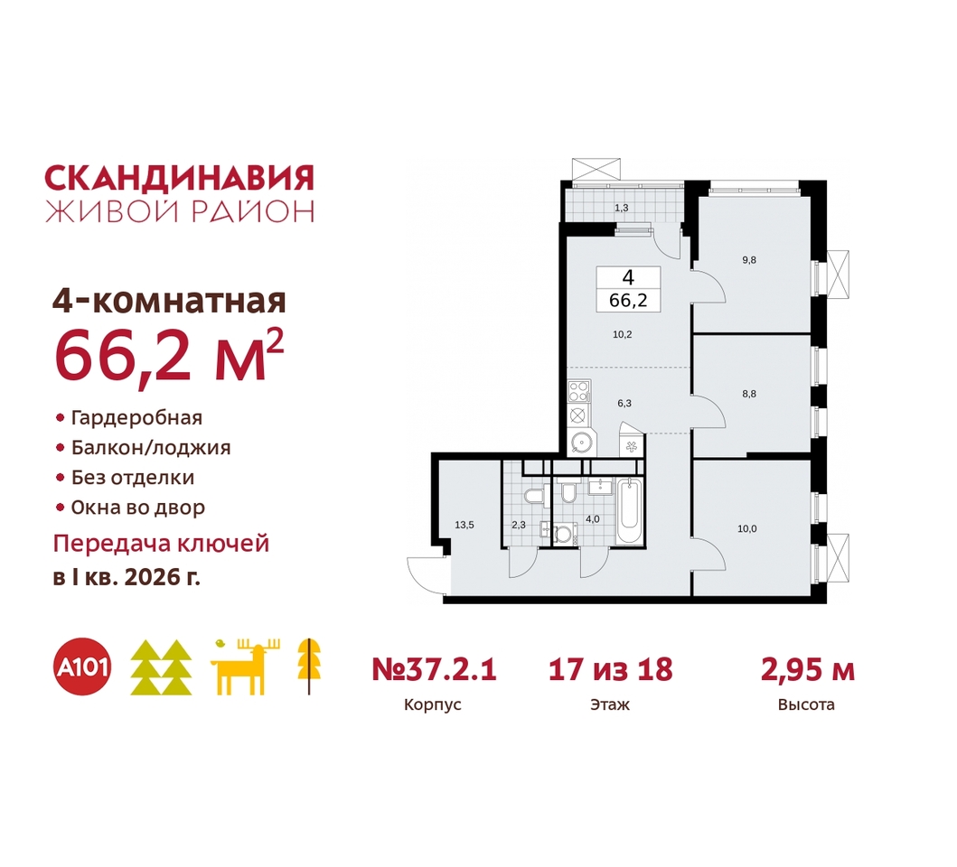 квартира г Москва п Сосенское жилой район «Скандинавия» Сосенское, жилой комплекс Скандинавия, 37. 2.1, Бутово фото 1