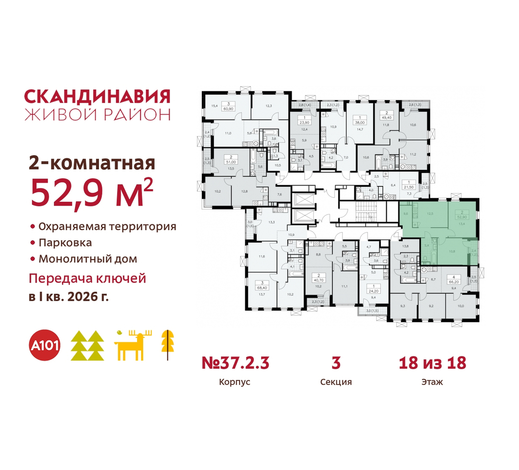 квартира г Москва п Сосенское жилой район «Скандинавия» Сосенское, жилой комплекс Скандинавия, 37. 2.3, Бутово фото 2