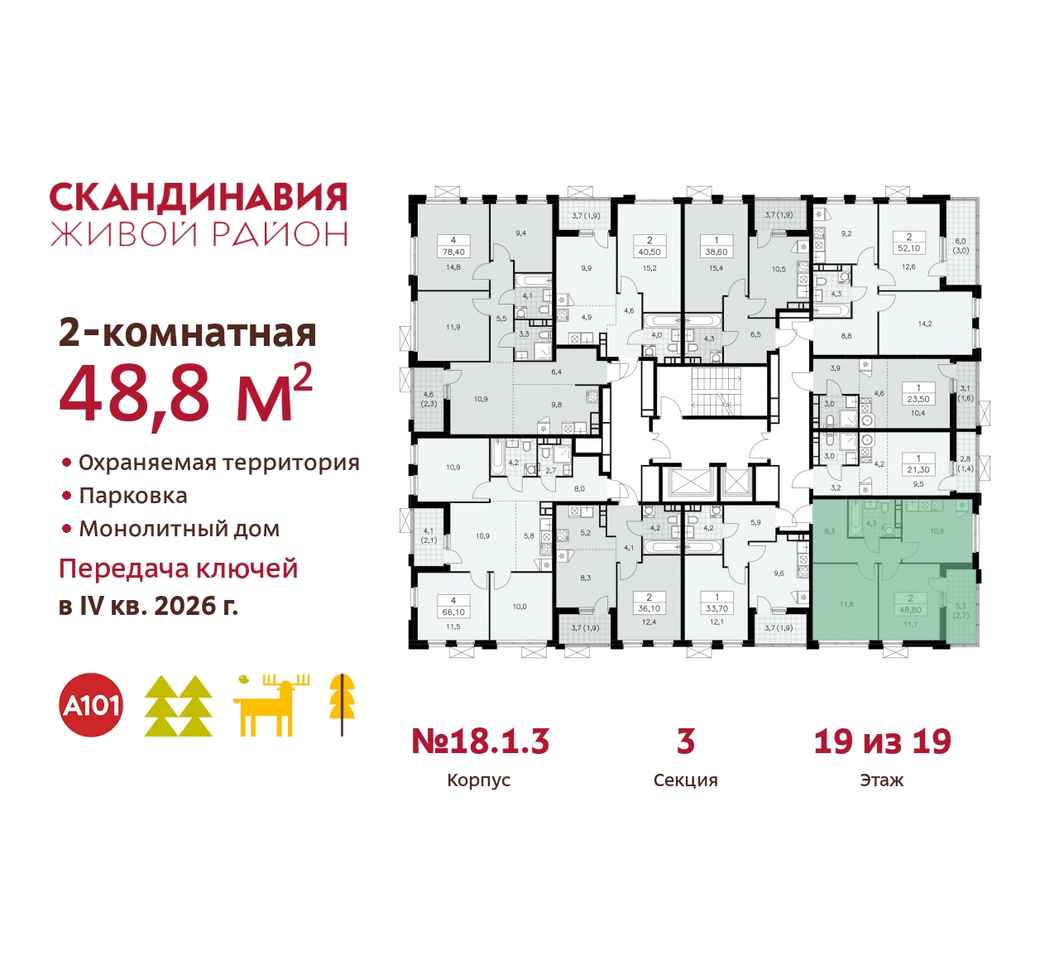 квартира г Москва п Сосенское жилой район «Скандинавия» Сосенское, жилой комплекс Скандинавия, 18. 1.3, Бутово фото 2