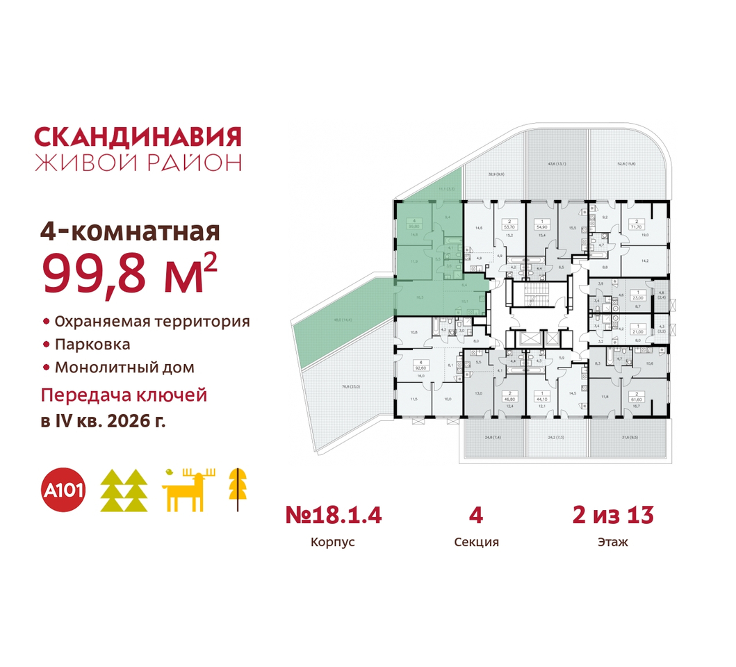 квартира г Москва п Сосенское жилой район «Скандинавия» Сосенское, жилой комплекс Скандинавия, 18. 1.4, Бутово фото 2