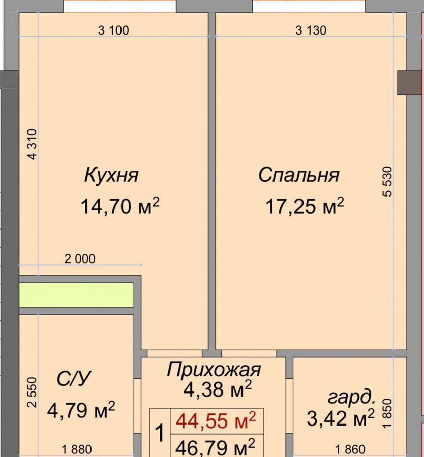 квартира г Нальчик Горная ЖК «Театральный» ул. Героя России Т. М. Тамазова, д. 3 фото 2