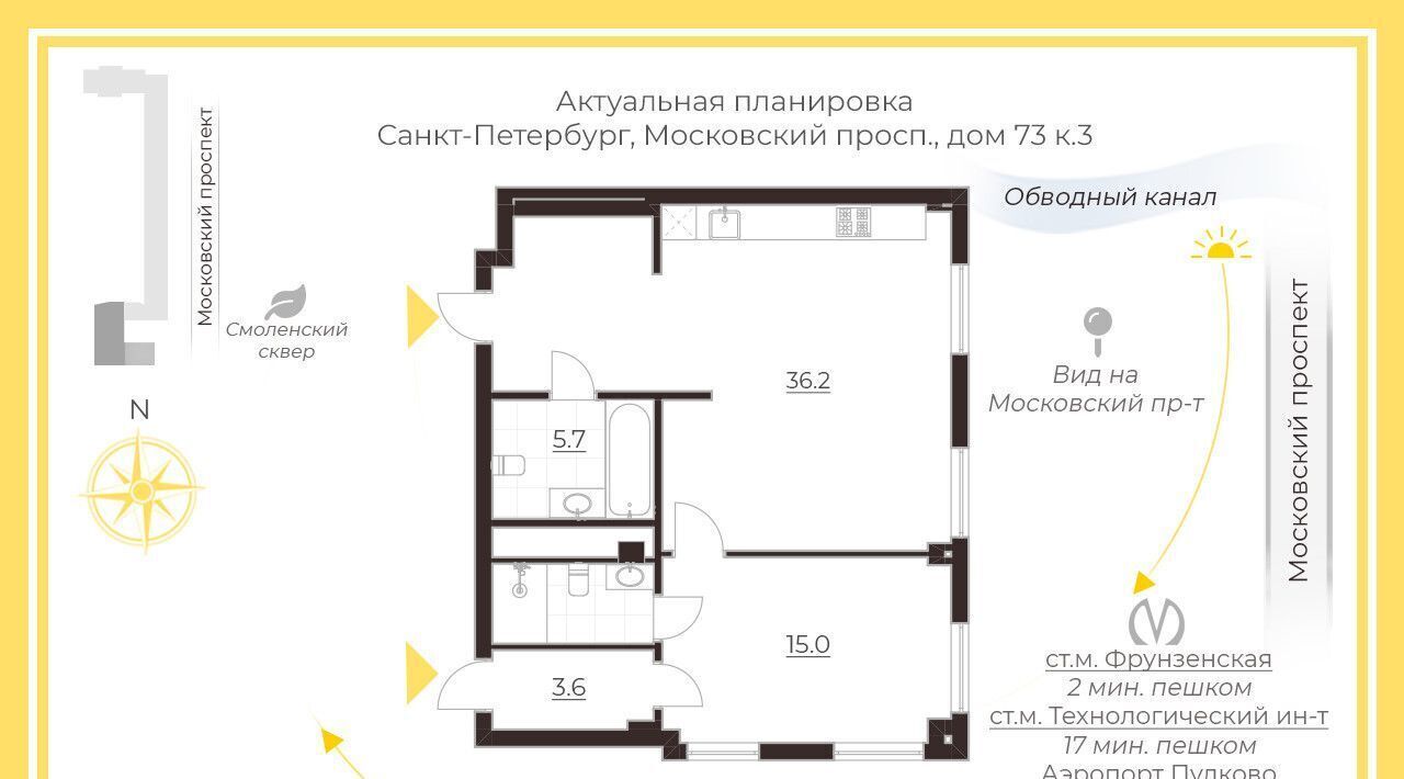 квартира г Санкт-Петербург метро Фрунзенская пр-кт Московский 73к/3 фото 2