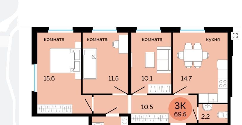 квартира г Пермь р-н Свердловский Краснова ЖК Красное яблоко фото 2