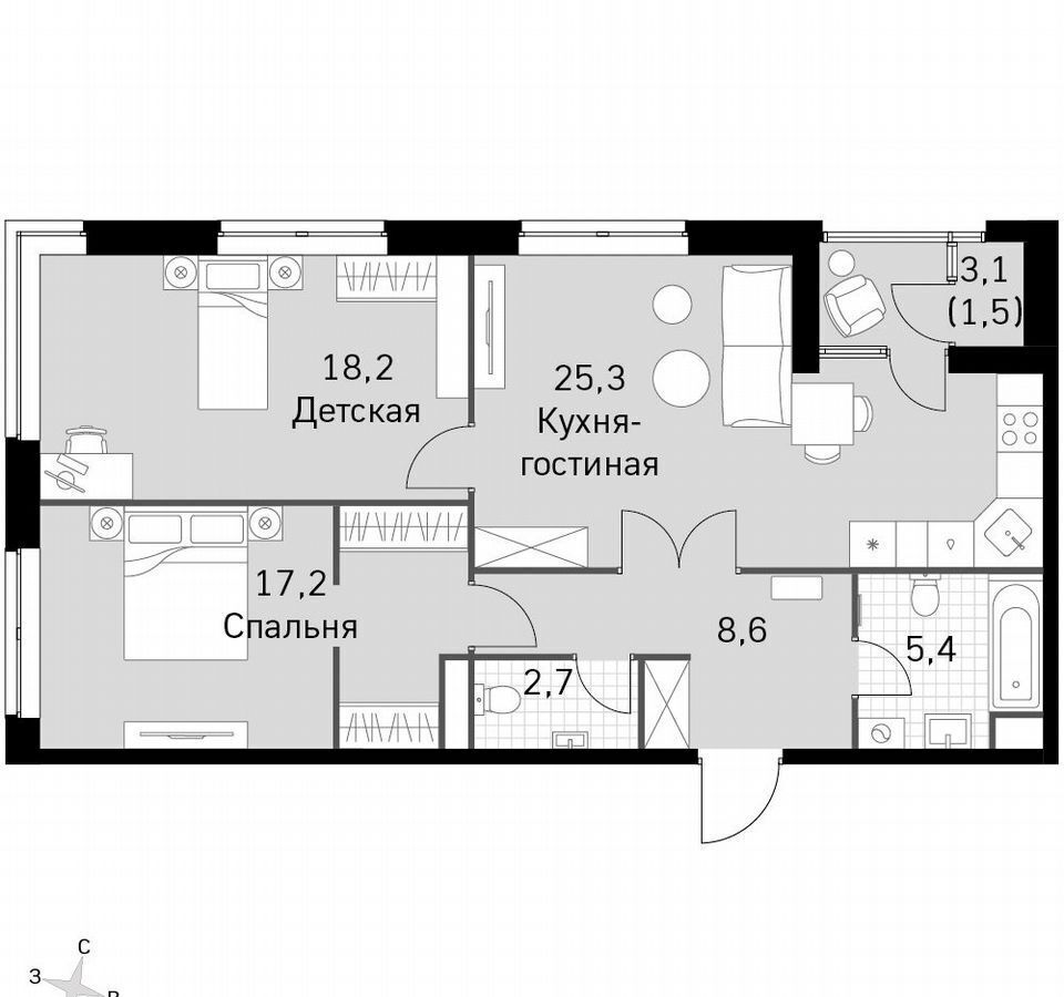 квартира г Москва метро Тушинская проезд Строительный 9/9 ЖК «Sky Garden» муниципальный округ Покровское-Стрешнево фото 1