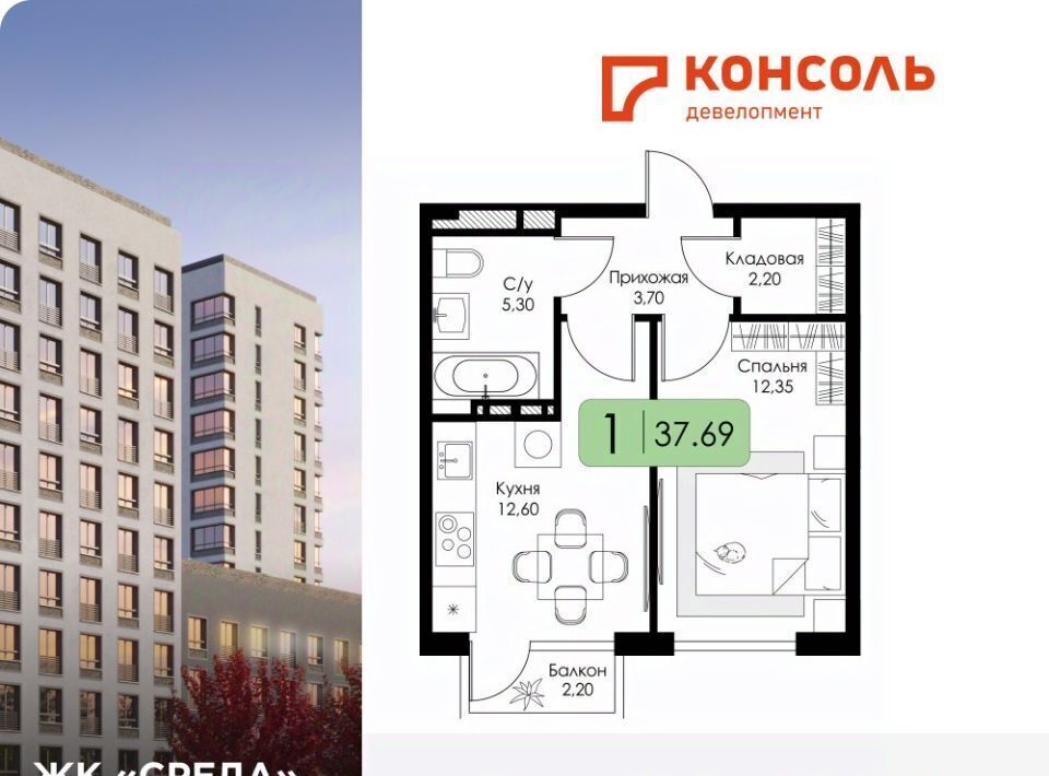 квартира г Смоленск р-н Ленинский ЖК «СреДА» фото 1