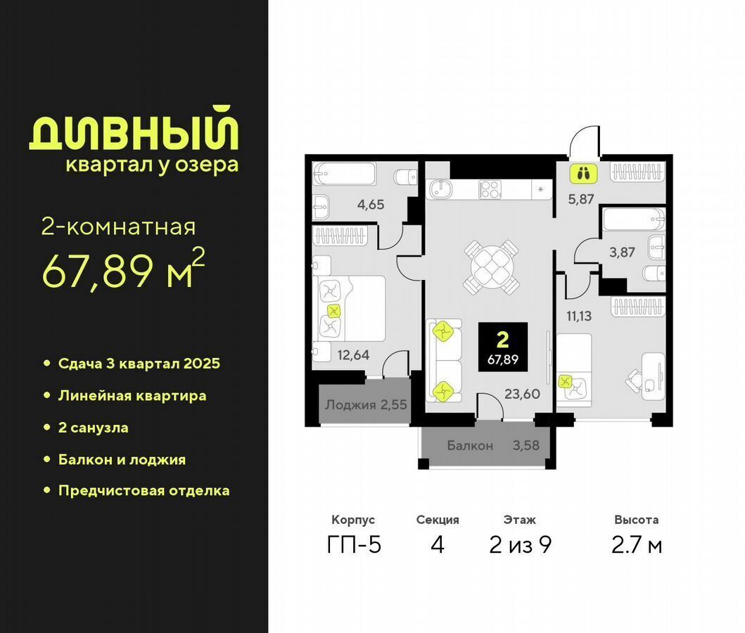 квартира г Тюмень р-н Центральный ул разведчика Кузнецова 9 ЖК Дивный Квартал у Озера Центральный административный округ фото 1