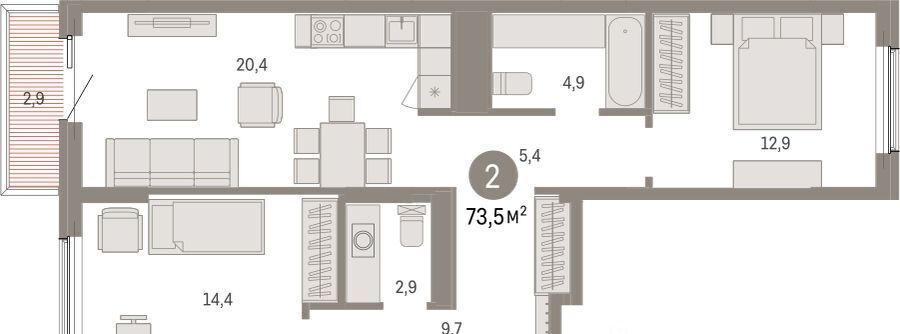 квартира г Курган Центральный ЖК «Дом Кино» жилрайон фото 3