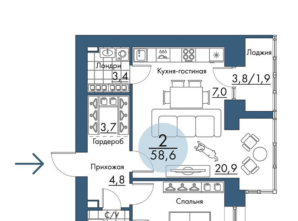 квартира г Красноярск р-н Свердловский Пашенный Портовый жилой комплекс, 6 фото 1