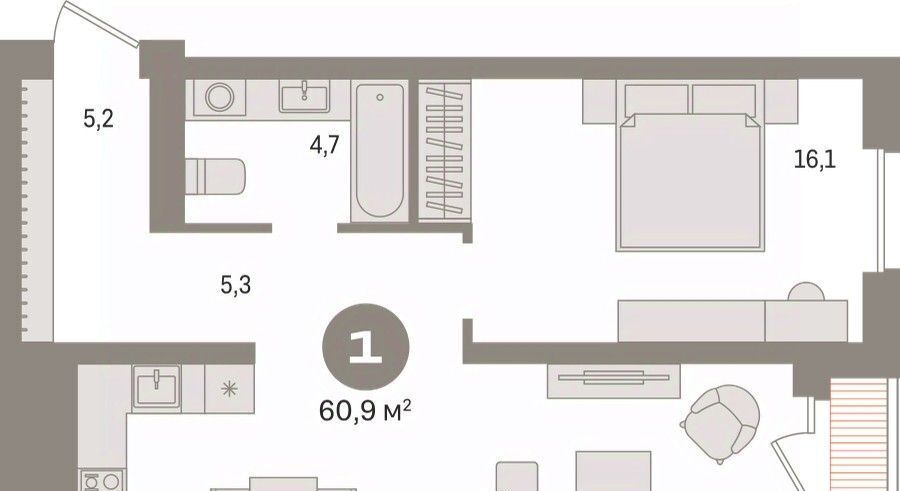 квартира г Сургут 35-й микрорайон ЖК квартал Новин 35-й фото 3