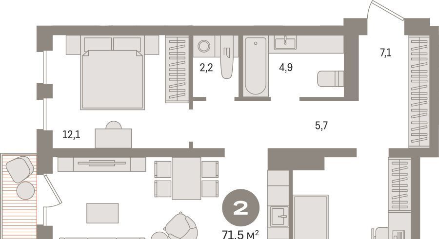 квартира г Сургут 35-й микрорайон ЖК квартал Новин 35-й фото 3