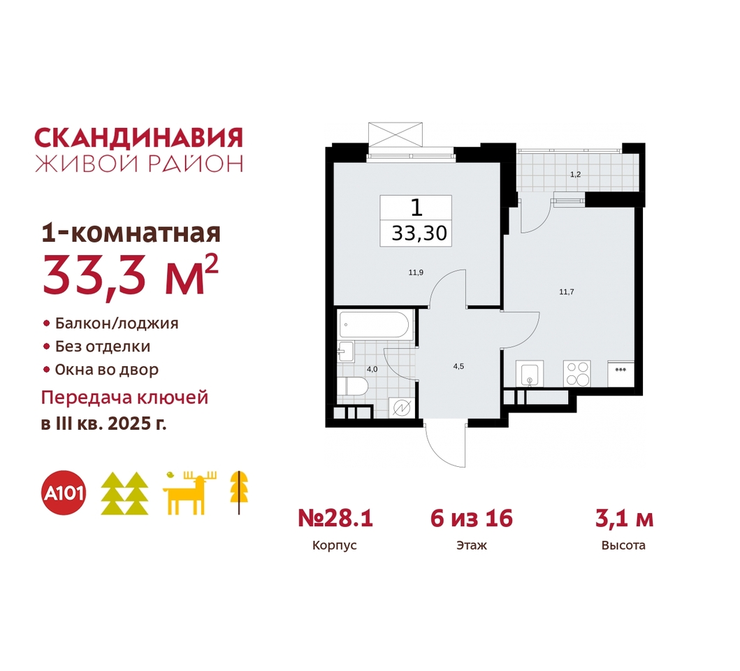 квартира г Москва п Сосенское жилой район «Скандинавия» Сосенское, жилой комплекс Скандинавия, 28. 1, Бутово фото 1