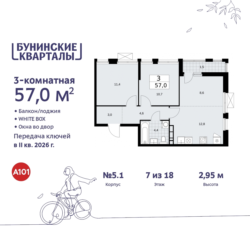 квартира г Москва п Сосенское ЖК Бунинские Кварталы метро Улица Горчакова метро Коммунарка пр-кт Куприна 2 Сосенское, Ольховая, Бунинская аллея фото 1