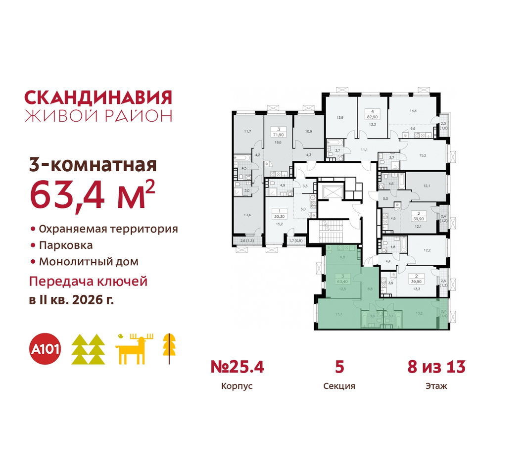 квартира г Москва п Сосенское жилой район «Скандинавия» б-р Скандинавский 25/4 Сосенское, Бутово фото 2